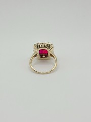 Vintage 3.00ctw Red Spinel & Sapphire Halo 16mm Ring 10k Yellow Gold Size 5.25
