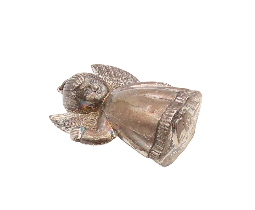 925 Sterling Silver Vintage Large Puffy Tooth Fairy Angel Pendant PT22102