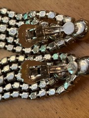 Vintage Huge Prong Set Rhinestones Chandelier Dangle Drop Clip On Earrings