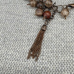 Vintage Bracelet Beaded Cluster Jasper and Clear Crackle Beads Tassel Charm
