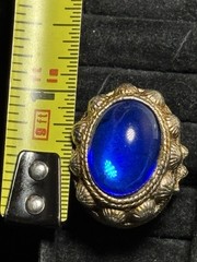 Vintage Large Chinese Blue Inlay Stone Ring Expandable Silver Toned