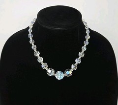 Vintage AB Crystal Graduated Necklace Strung on Chain Beaded 17-19 Inches