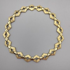 Brutalism Modern Brushed Gold Tone Chunky Funky Necklace 56″ Vintage Club 1950’s