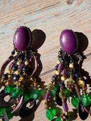 VTG Colorful Party Earrings Statement Retro Dangle Beaded Pierced 80s