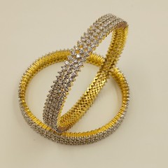 22K Gold Plated Cubic Zirconia Bangle Set Handmade South Indian Ethnic Jewelry