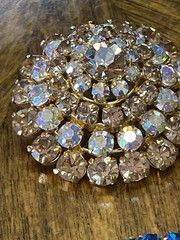 2 Austria Signed Brooches. AB Crystal And Multi Color Blue. Mid Century