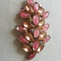 Vintage Pink Givre and AB Rhinestone Marquise Brooch