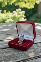 Vintage 925 Sterling Silver Garnet and Marcasite Owl Pin/Brooch