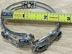 Sorrento Sterling Silver Hematite Filigree Hinged Bangle Bracelet VTG Fairy Core