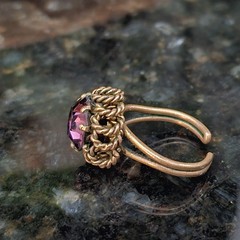 VTG Austrian Crystal RING Twist Brass Purple Glass Cocktail Dome 6.5 Adjustable