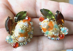 Fabulous Delizza & Elster for TARA Easter Egg Earrings Orange, Green, Brown AB