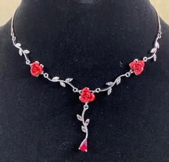 Vintage Gothic Jewelry Y2K Roses Choker Red Beaded Lot of 3 Necklaces & Earrings