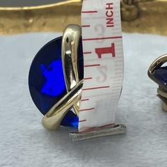 Vtg Blue & Gold Tone Round Faceted Clip On Earrings Plastic Bold Statement