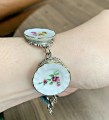 Vintage Porcelain Plate Charm Bracelet Floral Tea Party Cottagecore Pastel