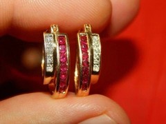 Round Cut Ruby & Lab Created Diamond Engagement 14K Yellow Gold Finish Earrings