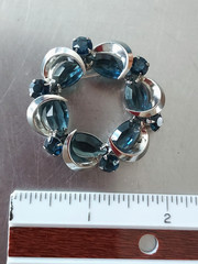 Blue Rhinestone Brooch Open Work Half Moon Circle Prong Set Vintage Pin