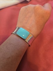 Vtg 70s Modernist Southwst .75″ Wide Sterling 925 Cuff Bracelet & Teal Acrylic?