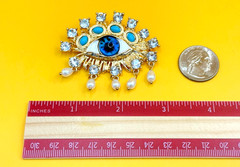 Gold Tone Faux Pearls & Rhinestones Acrylic Eye Brooch Contemporary