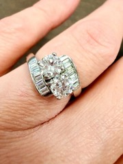 Vintage European Cut & Baguette Cut Natural Diamond Ring in Platinum