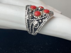 Vintage silver tone braided southwestern Orange coral ring intricate fits 5 6