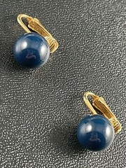 Vintage Blue Lucite Ball Clip Earring Gold Tone Metal
