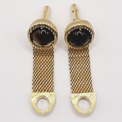Swank Brown Lucite Tigers Eye Cabochon Center Gold Mesh Wrap Fancy Cufflinks
