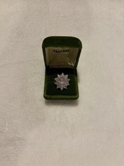 Vintage Silver Tone Large Oval CZ Starburst Cluster Statement Cocktail Ring Box