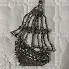 Vintage Sailing Ship Necklace Silver Tone Nautical Pendant 60s 70s