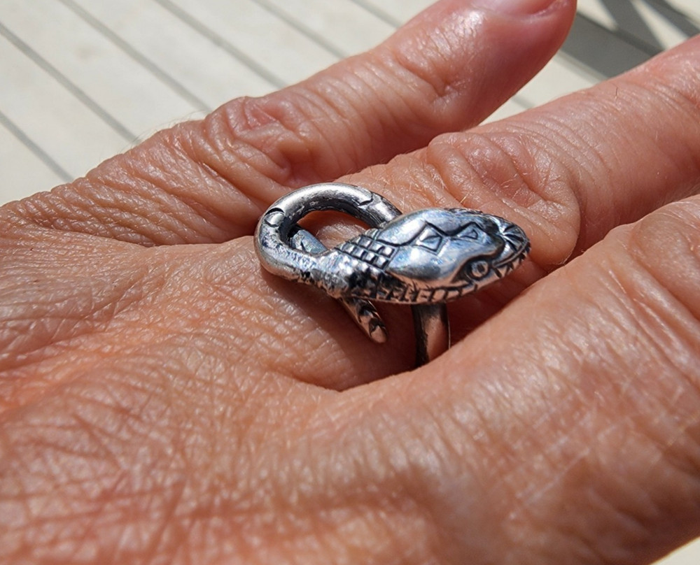 Vintage Mexico Taxco Sterling Silver Snake Adjustable Ring 925 Designer Delfino