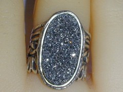 PZ- OR PAZ ISRAEL BOLD STERLING SILVER GRAY DRUZY RING W/ INTRICATE BAND- SZ 5.5