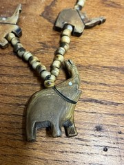 Vintage Carved Elephant & Natural Round Bead Necklace Boho Beach Africa Tribal