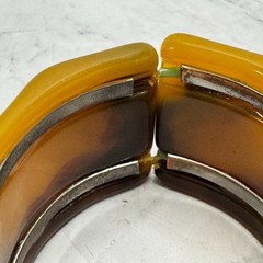 Vintage Lucite Cuff Bracelet Faux Tortoise Metal Panel Wide Modernist Sculptural