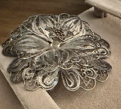 Antique Made In Mexico 900 Silver Floral Filigree Brooch 3D 3.75” 56 Grams