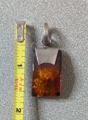 Large Vintage Baltic Amber Unstamped Sterling Pendant 6.64 Grams 1.5 Inch Long