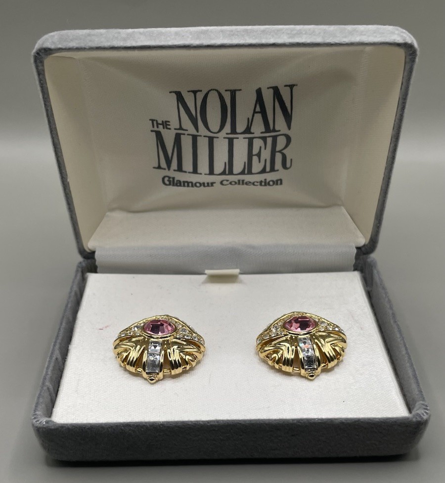 Nolan Miller Pink Venus Women’s Clip On Earrings Gold Plated Crystals