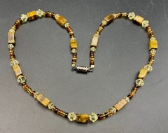 Hand Crafted Necklace Tiger’s Eye Gemstone and Crystal Beads 15″