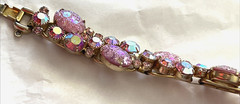 Vintage Juliana D & E 5 Link AB Rhinestone Floral Molded Glass Bracelet w/Chain