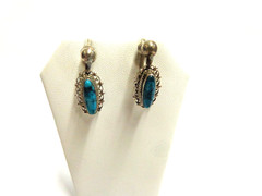 vintage sterling silver turquoise earrings screw on type sz 1.25 in lg wgt 5.3 g