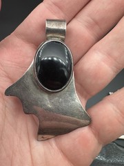 Vintage Sterling Silver Lot 925 Mexico Modernist Onyx Pendant Brooch Ring