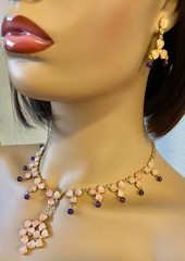 AUTHENTIC SWOBODA SET OF NECKLACE, EARRINGS~ ROSE QUARTZ, AMETHYST