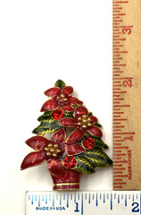VTG Signed Christopher Radko Poinsettia Enamel Brooch Pendant 2-1/8 x 1-5-8”