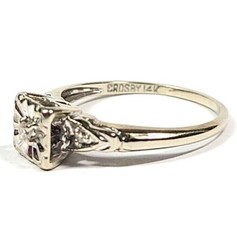Vintage Crosby .05 Carat Diamond 14k White Gold Engagement Ring Size 8