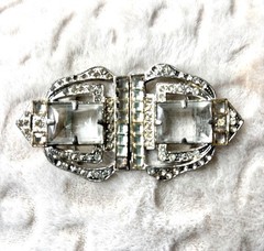 Lot of 4 Art Deco Brooch MWCA 1930s & Blue Rhinestone Buckles