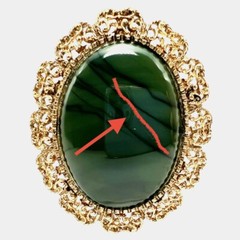 Vintage Large Green Polished Stone Brooch Pin Pendant