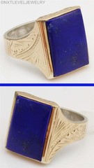 HEAVY 10.6 GRAM Antique Art Deco Natural Lapis Solid Silver & 14k Gold Mens Ring