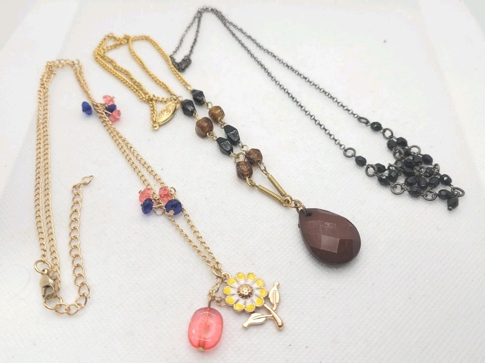 Set Of 3 Vintage To Now Bead Necklace Chain Charm Pedant.
