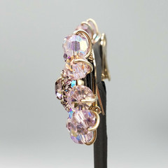 Vintage Unsigned Designer Purple Lilac AB Crystal Bead Halo Gold Plated Earrings