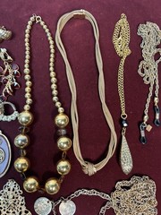 Vintage Gold Tone Jewelry Lot Of 26 Clip On Earrings Necklaces Waist Chain