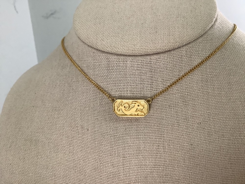 Vintage 60’s Crown Trifari Gold tone Capricorn Zodiac Pendant Necklace 15.5”