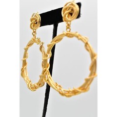 Vintage Chunky Dangle Earrings Pierced Post Wired Circle Round Gold NOS 1980s W1